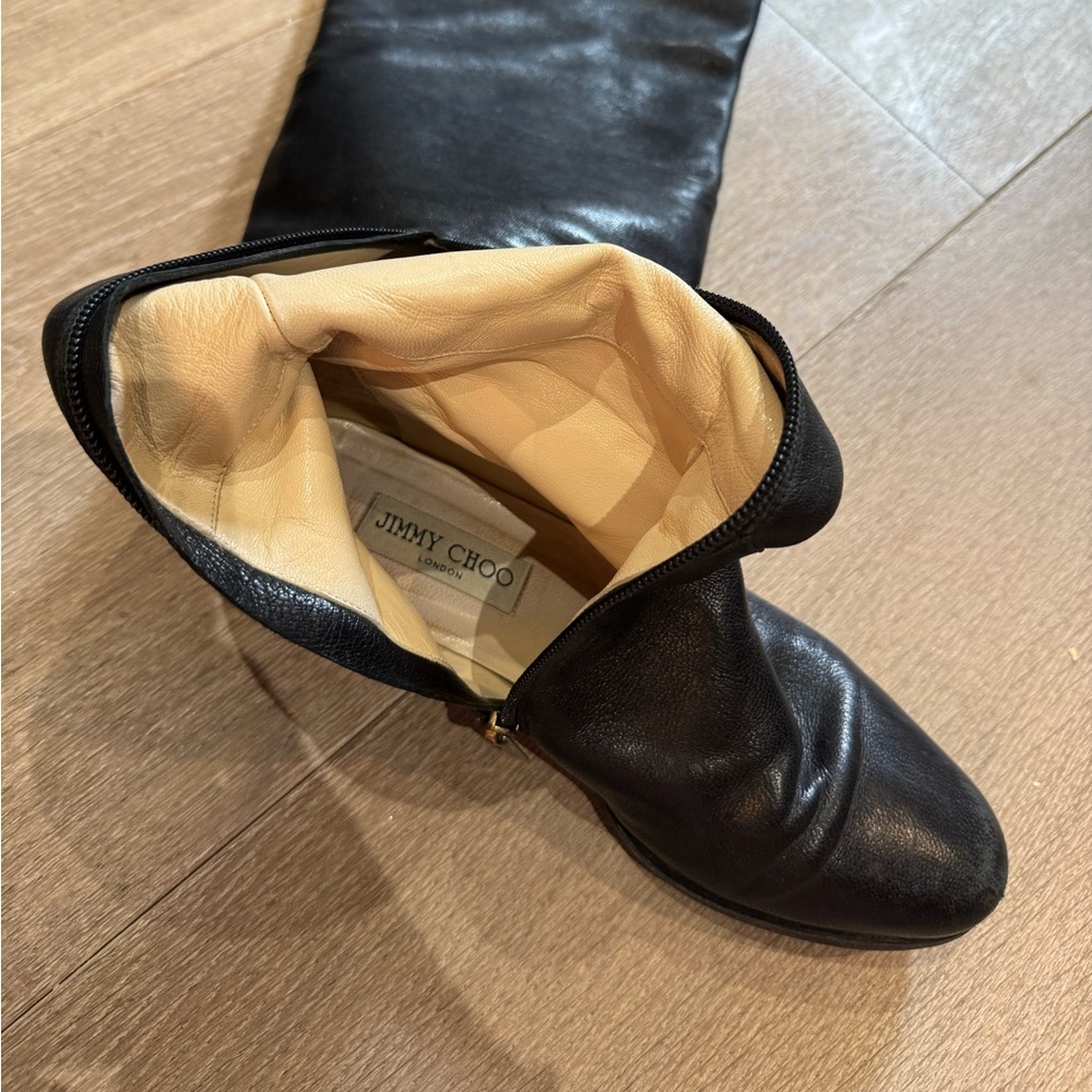 Jimmy Choo, black leather flat boots, thin/ narrow calf, Size 40 / 9.5US